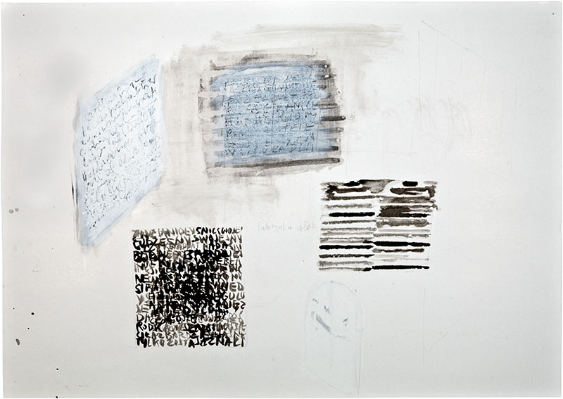 Karina Waschko, Écritures 14, 2011, 51 x 72 cm, encre et acrylique sur carton
