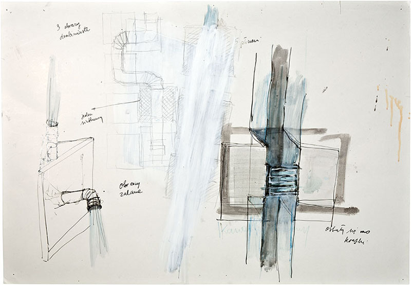 Karina Waschko, Gouttières et boîtes 8, 2006, 49,9 x 71,9 cm, encre et acrylique sur carton
