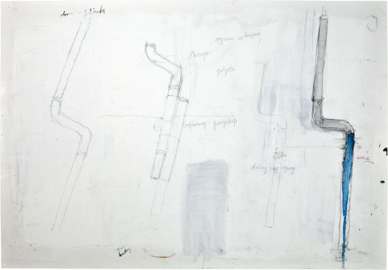 Karina Waschko, Gouttières et boîtes 9, 2006, 50 x 72 cm, encre et acrylique sur carton