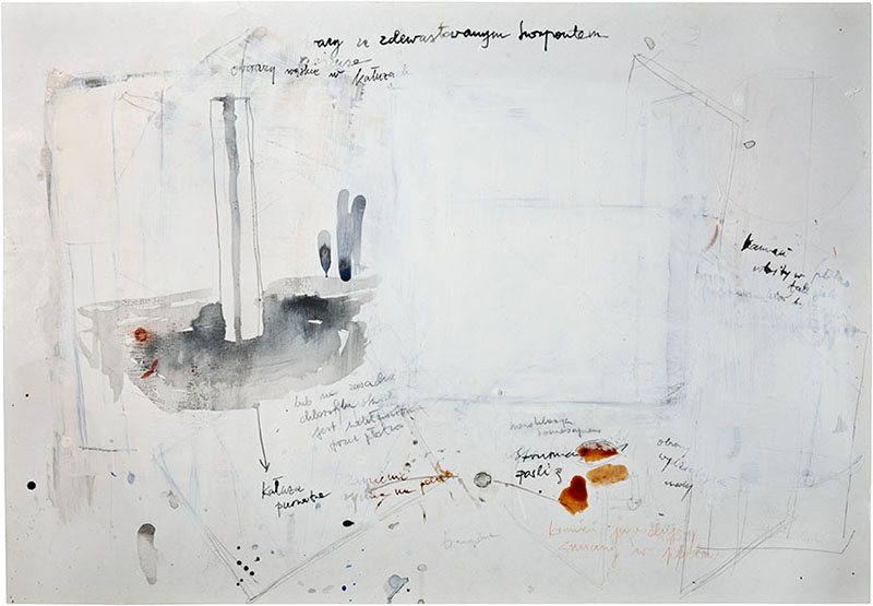 Karina Waschko, Gouttières et boîtes 11, 2006, 50 x 72 cm, encre et acrylique sur carton