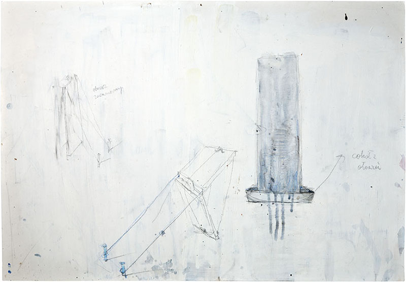 Karina Waschko, Gouttières et boîtes 13, 2007, 50 x 72 cm, encre et acrylique sur carton