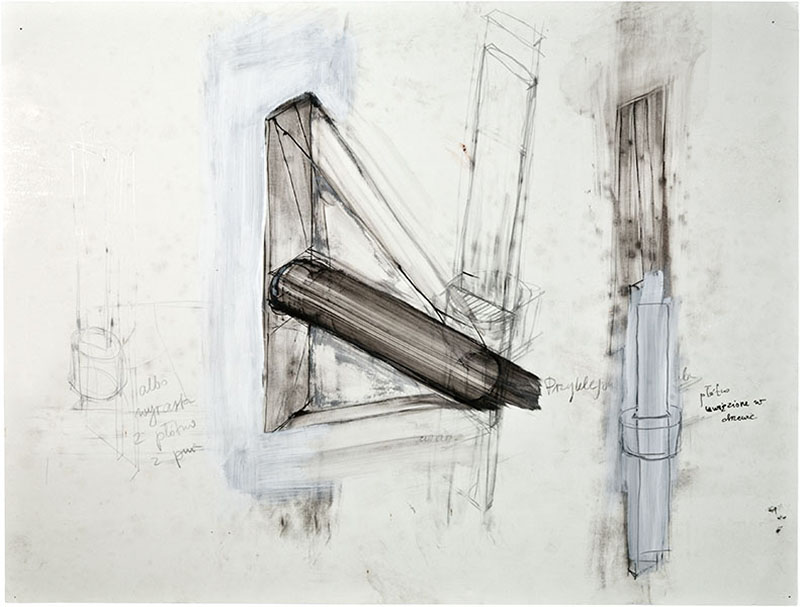 Karina Waschko, Gouttières et boîtes 16, 2007, 50 x 66 cm, encre et acrylique sur carton