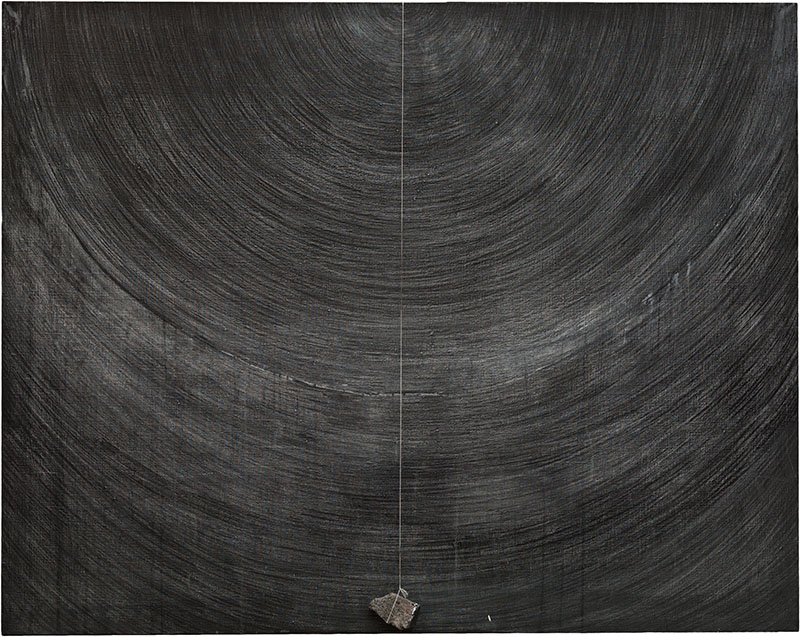Karina Waschko, Pierre 1, 2010, 130 x 162 cm, acrylique, ficelle et pierre sur toile