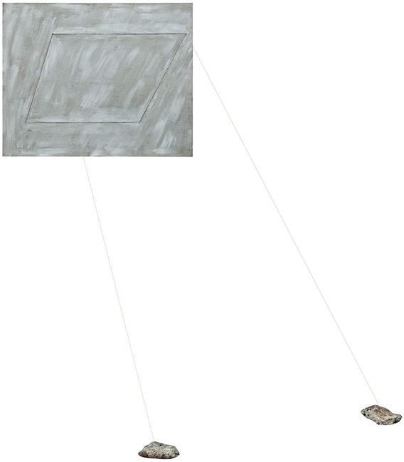 Karina Waschko, Pierre 2, 2010, 130 x 162 cm, acrylique sur toile, ficelle et pierres