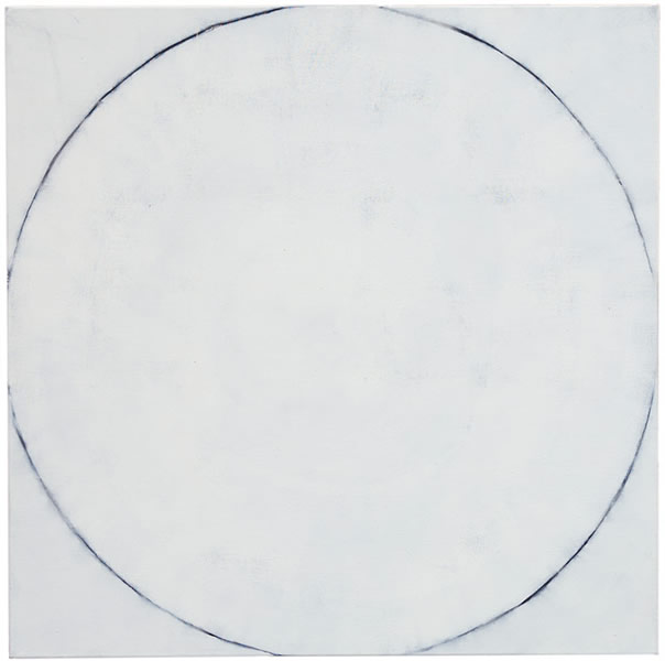 Karina Waschko, Traits et trous 2, 2010, 110 x 110 cm, acrylique et fusain sur toile 