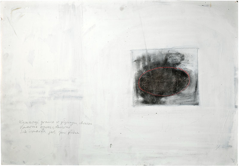 Karina Waschko, Traits et trous 13, 49,8 x 72 cm, encre et acrylique sur carton 