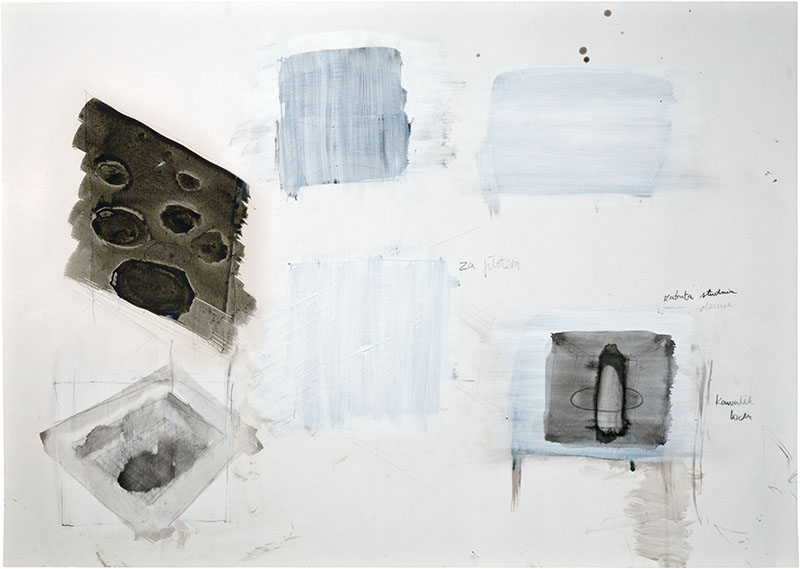 Karina Waschko, Traits et trous 17, 51 x 71,7 cm, encre et acrylique sur carton 