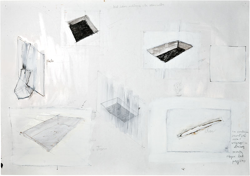Karina Waschko, Traits et trous 18, 50,6 x 72 cm, encre et acrylique sur carton 
