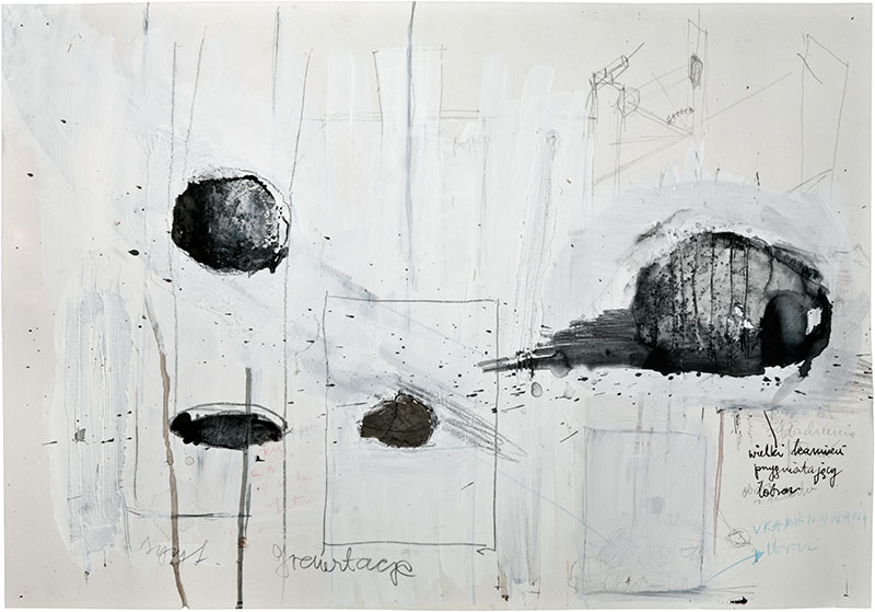 Karina Waschko, Traits et trous 21, 50 x 71,8 cm, encre et acrylique sur carton 
