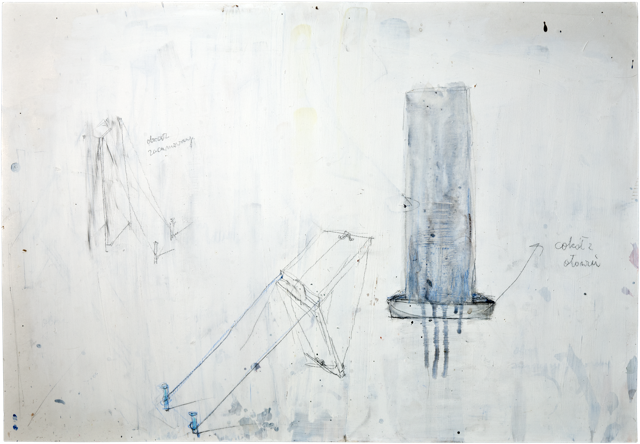 Gouttières et boîtes 13, 2007, 50 x 72 cm, encre et acrylique sur carton