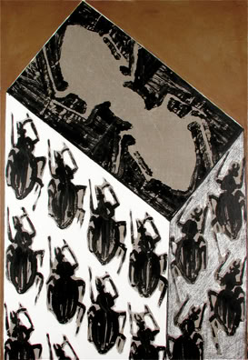 Insectes 1, 1996, acrylique et collage sur toile, 90 x 130 cm