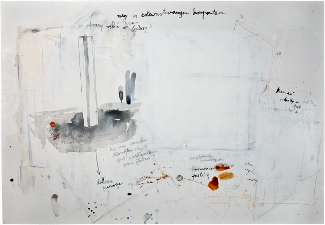 Gouttières et boîtes 11, 2006, 50 x 72 cm, encre et acrylique sur carton