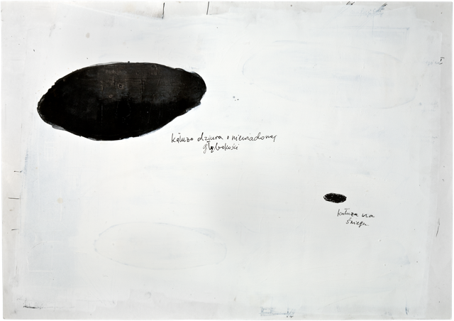 Traits et trous 11, 50,7 x 72 cm, encre et acrylique sur carton