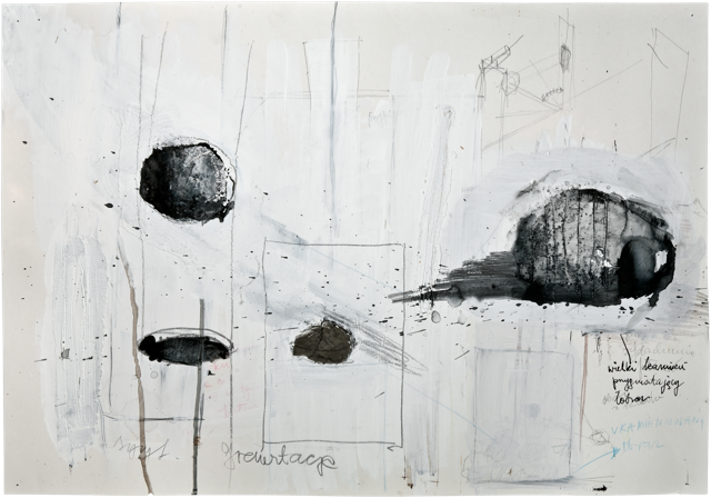 Traits et trous 21, 50 x 71,8 cm, encre et acrylique sur carton