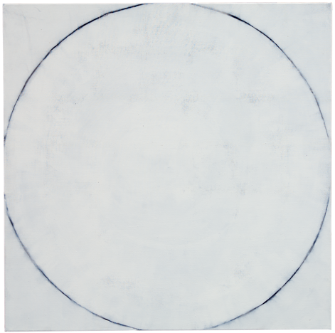 Traits et trous 2, 2010, 110 x 110 cm, acrylique et fusain sur toile
