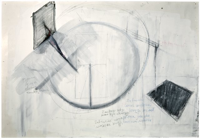 Traits et trous 16, 50 x 72 cm, encre et acrylique sur carton